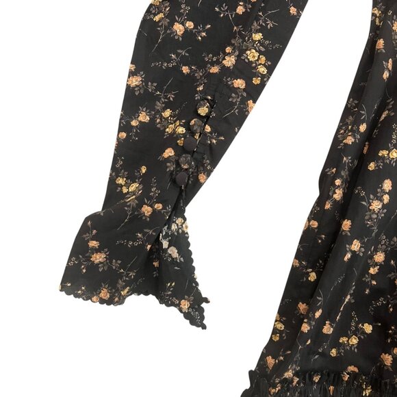 The Vampires Wife Earl Floral Ruffle Layered Midi Dress Black US 6 UK 10 - Picture 5 of 16